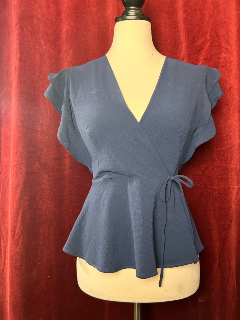 Monteau Blue Wrap Peplum Blouse